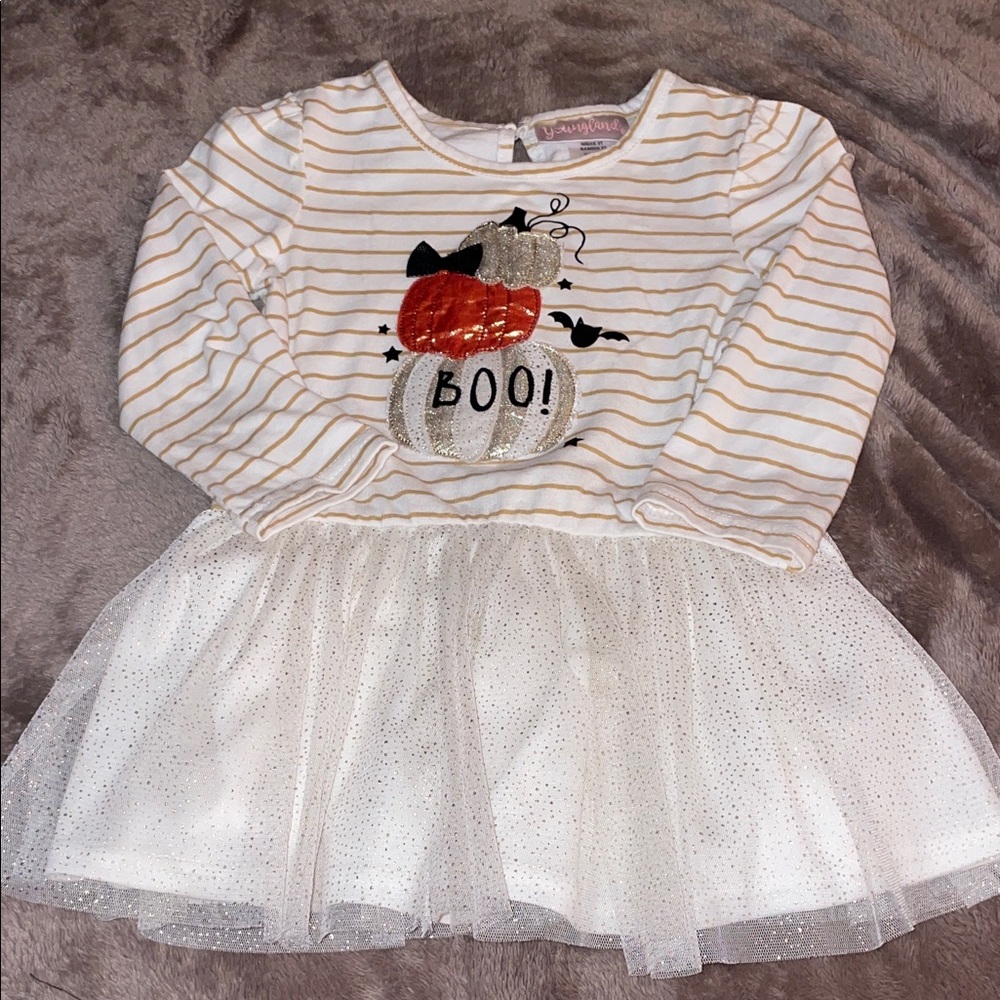 Halloween 'Boo' Pumpkin tunic - White & Gold Striped